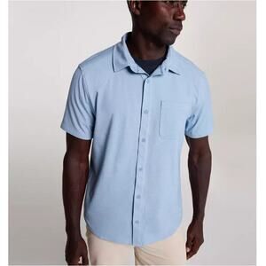 VRST Men's Muted Denim Refined Knit Short Sleeve Button Up Shirt Size M